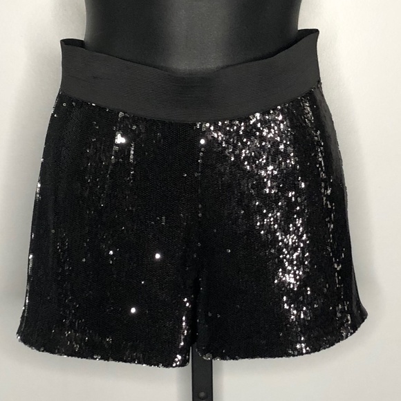 NWT La Rok Luce Black Sequin Mini Shorts Size XS